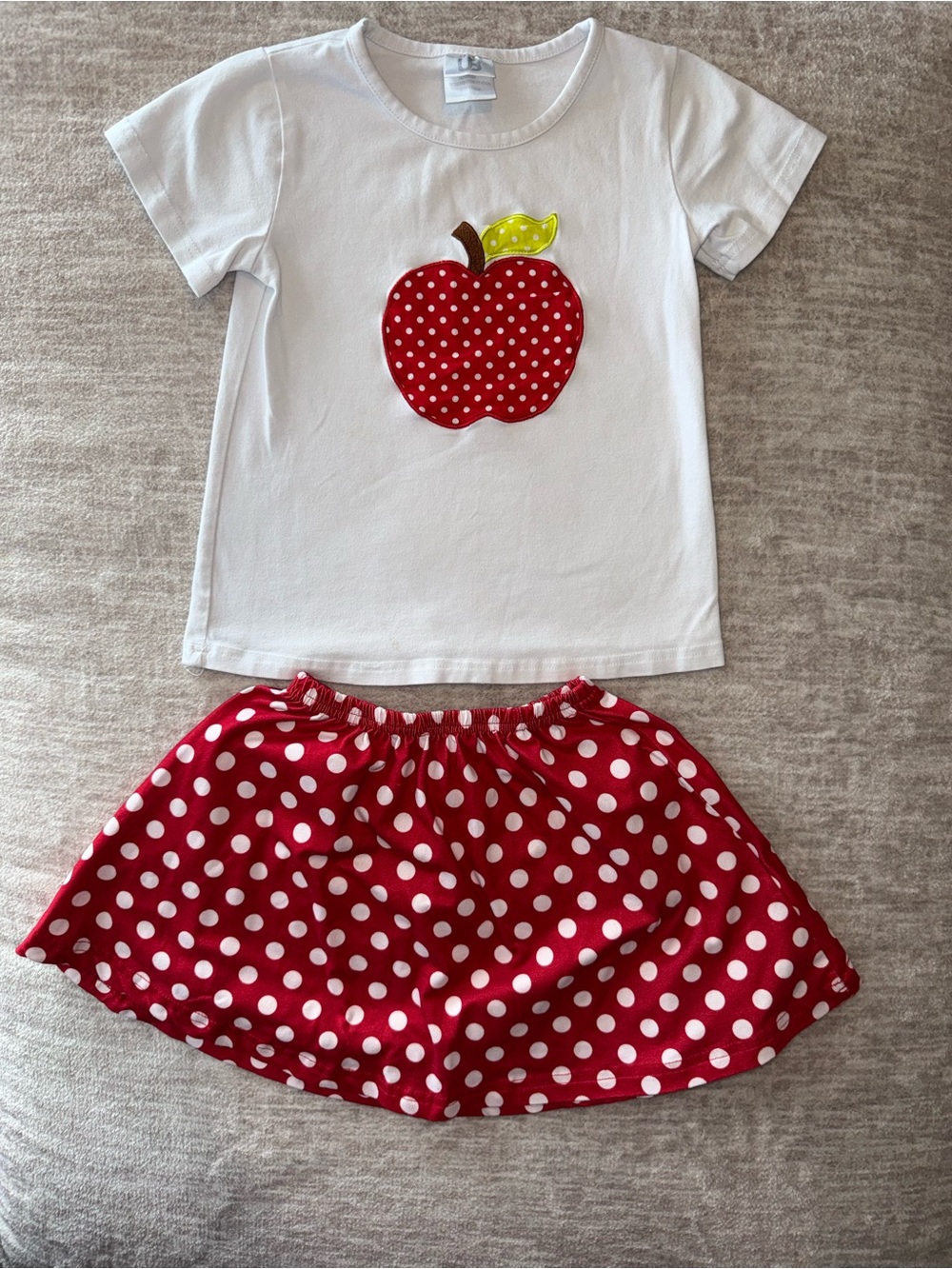 Kids White Top and Red Polka Dot Skirt Set
